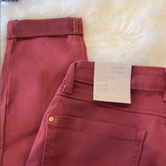 Washed Maroon Mid Rise Cuffed Skinny Ankle Jeans - Picture 6 of 11